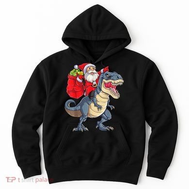 Santa Riding Dinosaur T Rex ChristmasBoys Men Xmas Hoodie