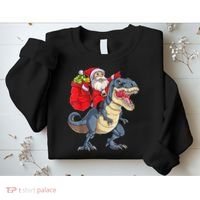 Santa Riding Dinosaur T Rex ChristmasBoys Men Xmas Sweatshirt thumb 2