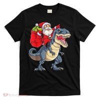 Santa Riding Dinosaur T Rex ChristmasBoys Men Xmas T-Shirt thumb 0