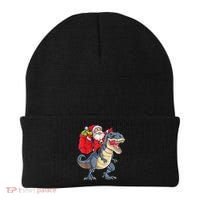Santa Riding Dinosaur T Rex ChristmasBoys Men Xmas Beanie thumb 0