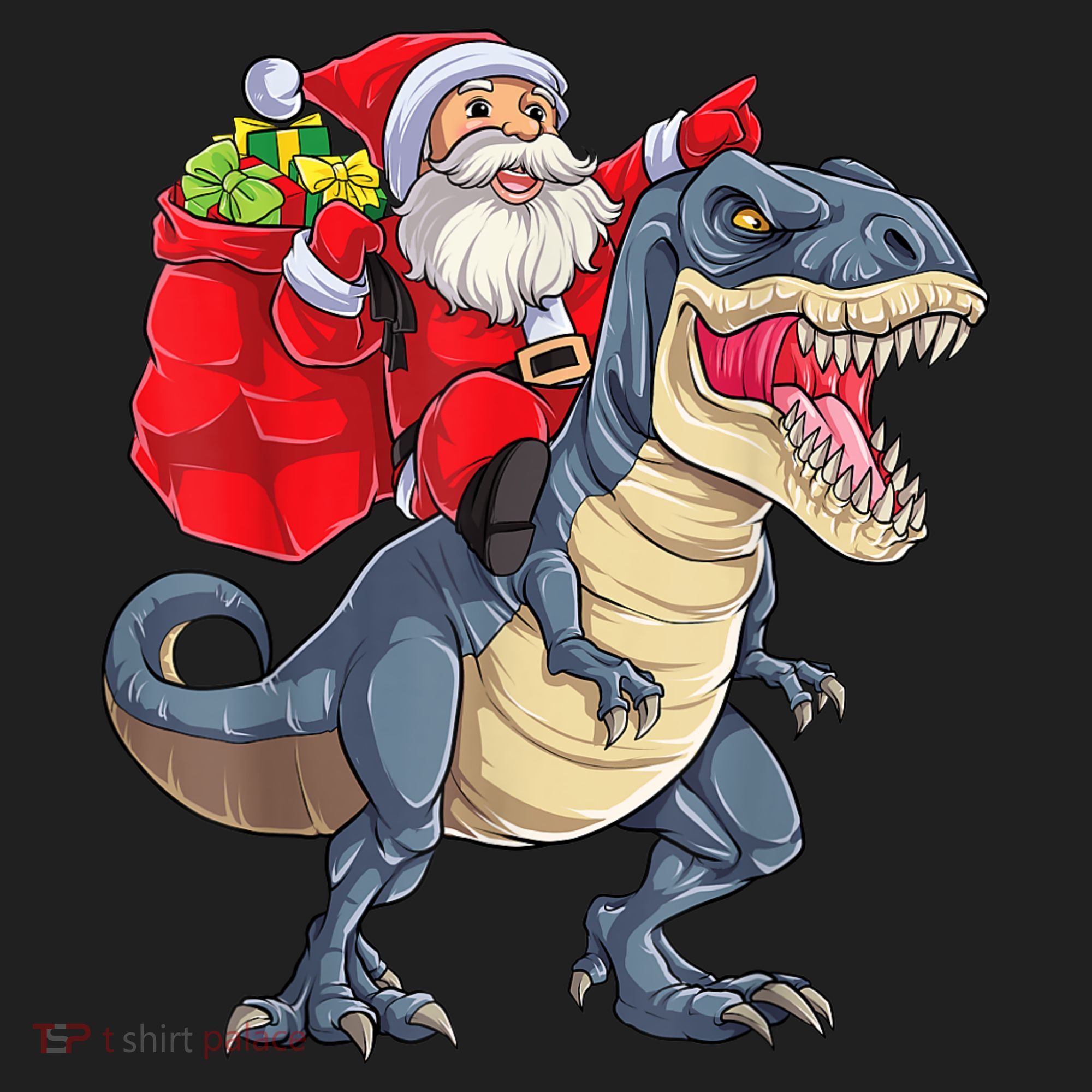 Santa Riding Dinosaur T Rex ChristmasBoys Men Xmas Beanie