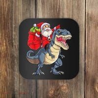 Santa Riding Dinosaur T Rex ChristmasBoys Men Xmas Coaster thumb 0