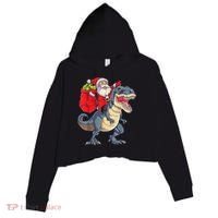 Santa Riding Dinosaur T Rex ChristmasBoys Men Xmas Crop Fleece Hoodie thumb 0