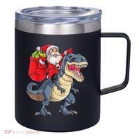 Santa Riding Dinosaur T Rex ChristmasBoys Men Xmas 12oz Stainless Steel Coffee Mug thumb 0