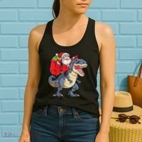Santa Riding Dinosaur T Rex ChristmasBoys Men Xmas Women's Tank Top thumb 2