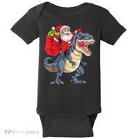 Santa Riding Dinosaur T Rex ChristmasBoys Men Xmas Baby Bodysuit thumb 0