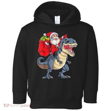 Santa Riding Dinosaur T Rex ChristmasBoys Men Xmas Toddler Hoodie