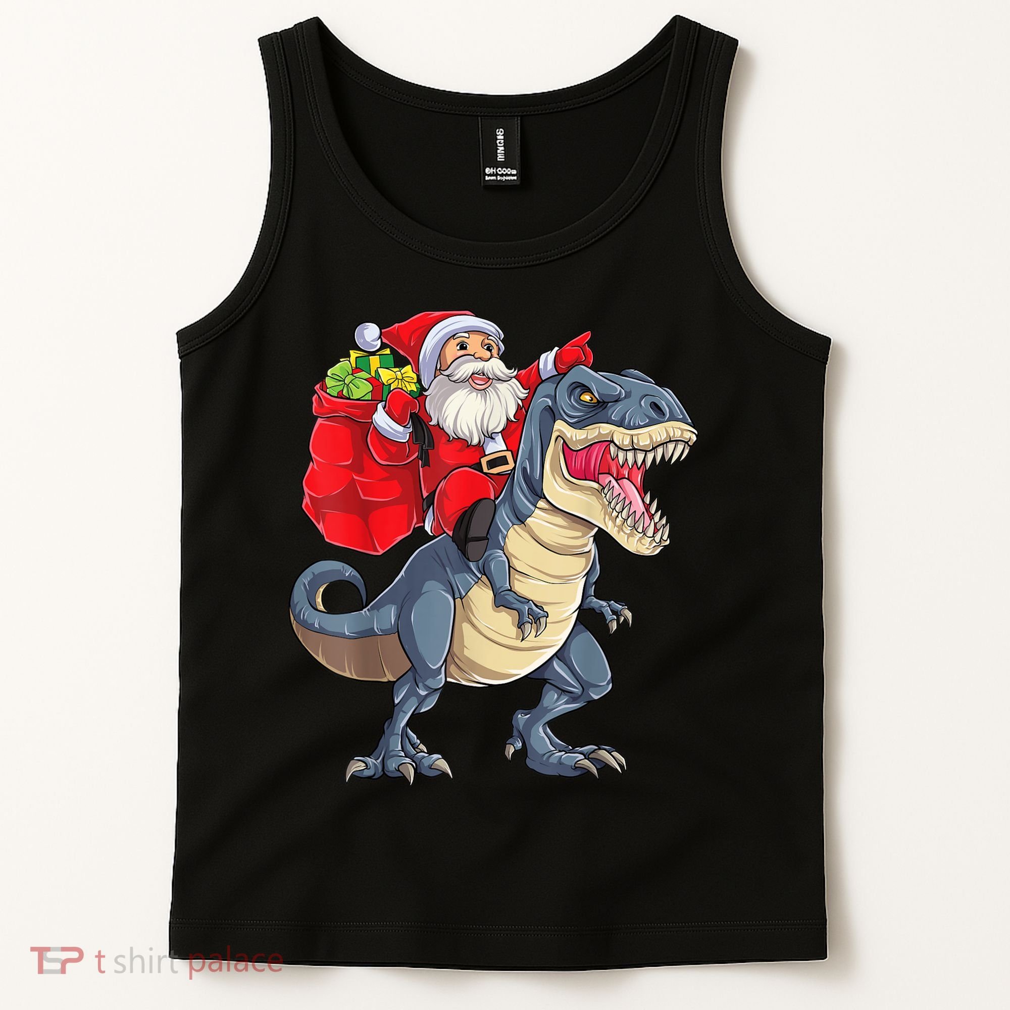 Santa Riding Dinosaur T Rex ChristmasBoys Men Xmas Tank Top