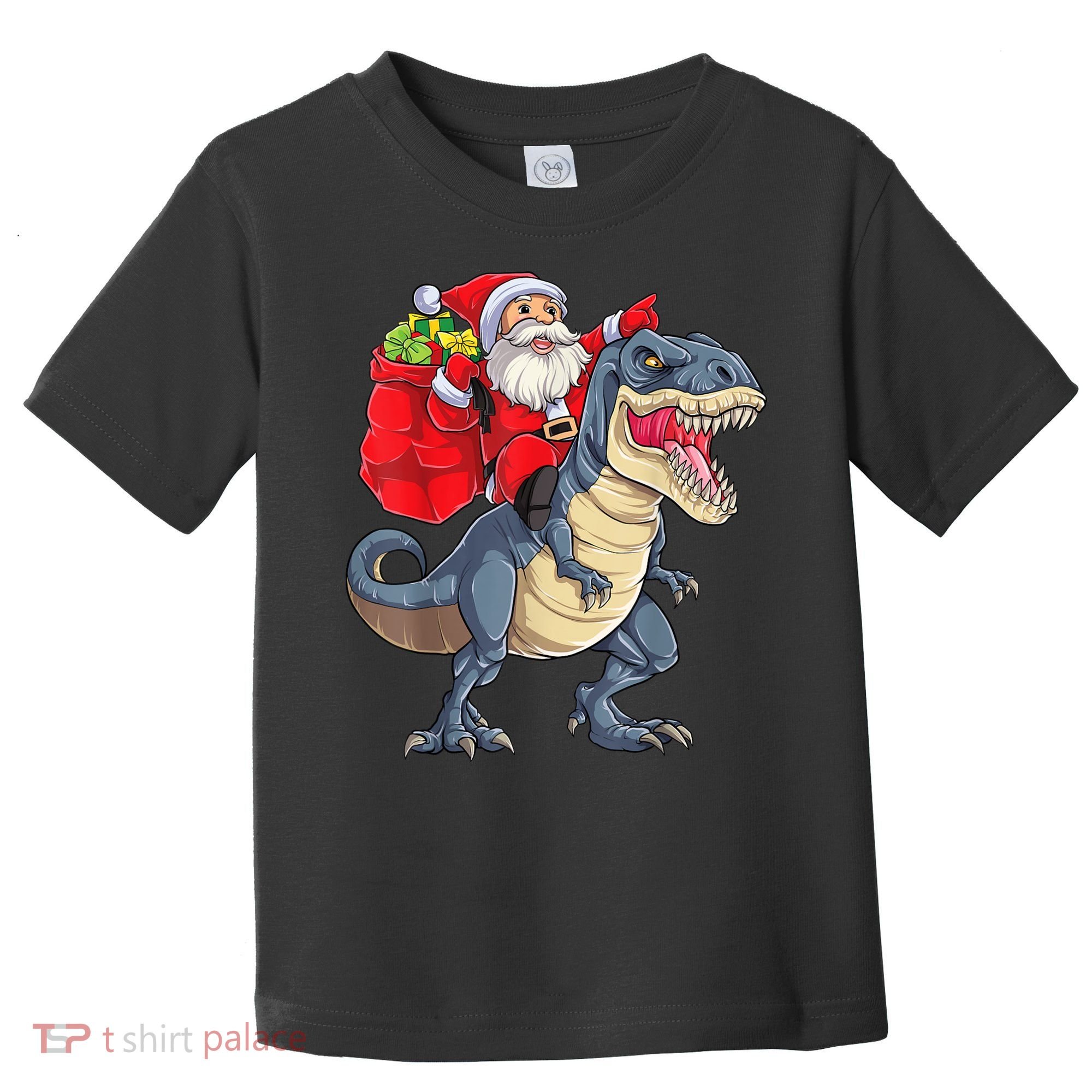 Santa Riding Dinosaur T Rex ChristmasBoys Men Xmas Toddler T-Shirt