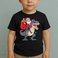 Santa Riding Dinosaur T Rex ChristmasBoys Men Xmas Toddler T-Shirt thumb 2
