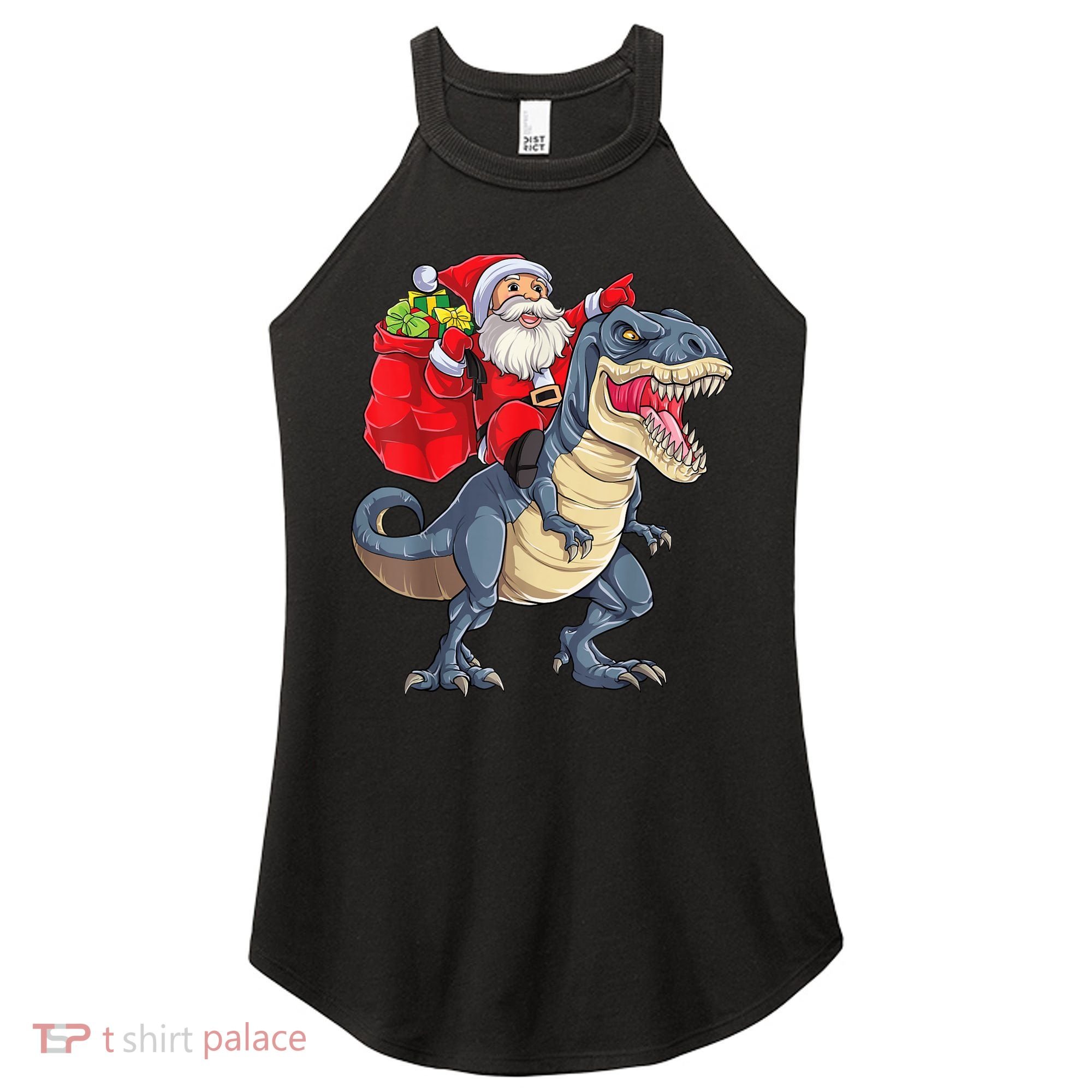 Santa Riding Dinosaur T Rex ChristmasBoys Men Xmas Women's Perfect Tri Rocker Tank
