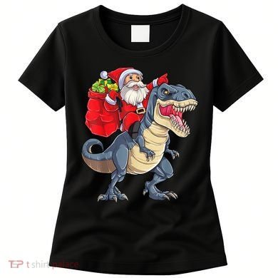 Santa Riding Dinosaur T Rex ChristmasBoys Men Xmas Women's T-Shirt