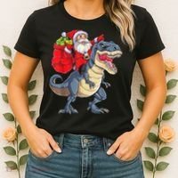 Santa Riding Dinosaur T Rex ChristmasBoys Men Xmas Women's T-Shirt thumb 2
