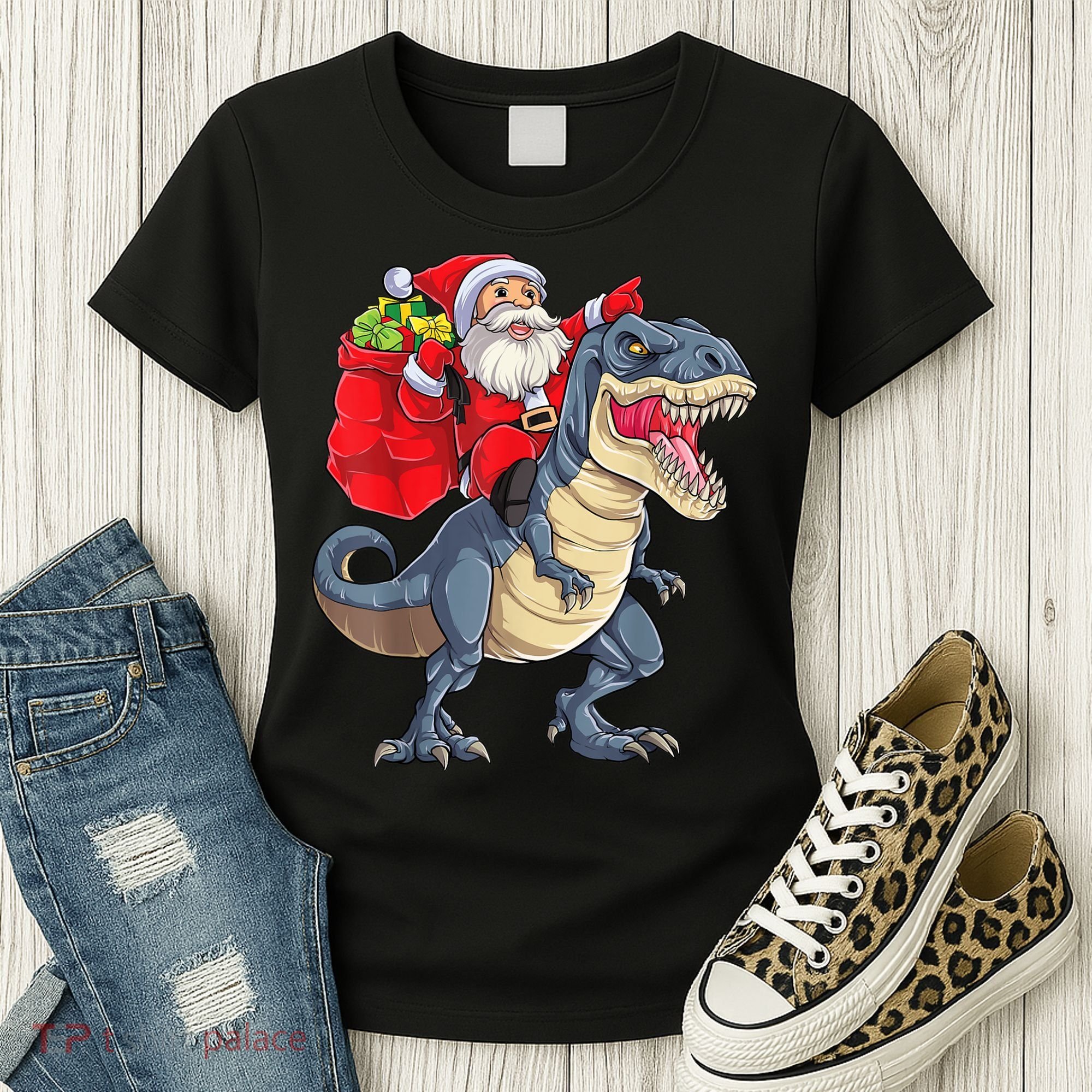 Santa Riding Dinosaur T Rex ChristmasBoys Men Xmas Women's T-Shirt