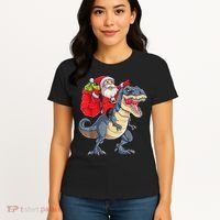 Santa Riding Dinosaur T Rex ChristmasBoys Men Xmas Women's T-Shirt thumb 4
