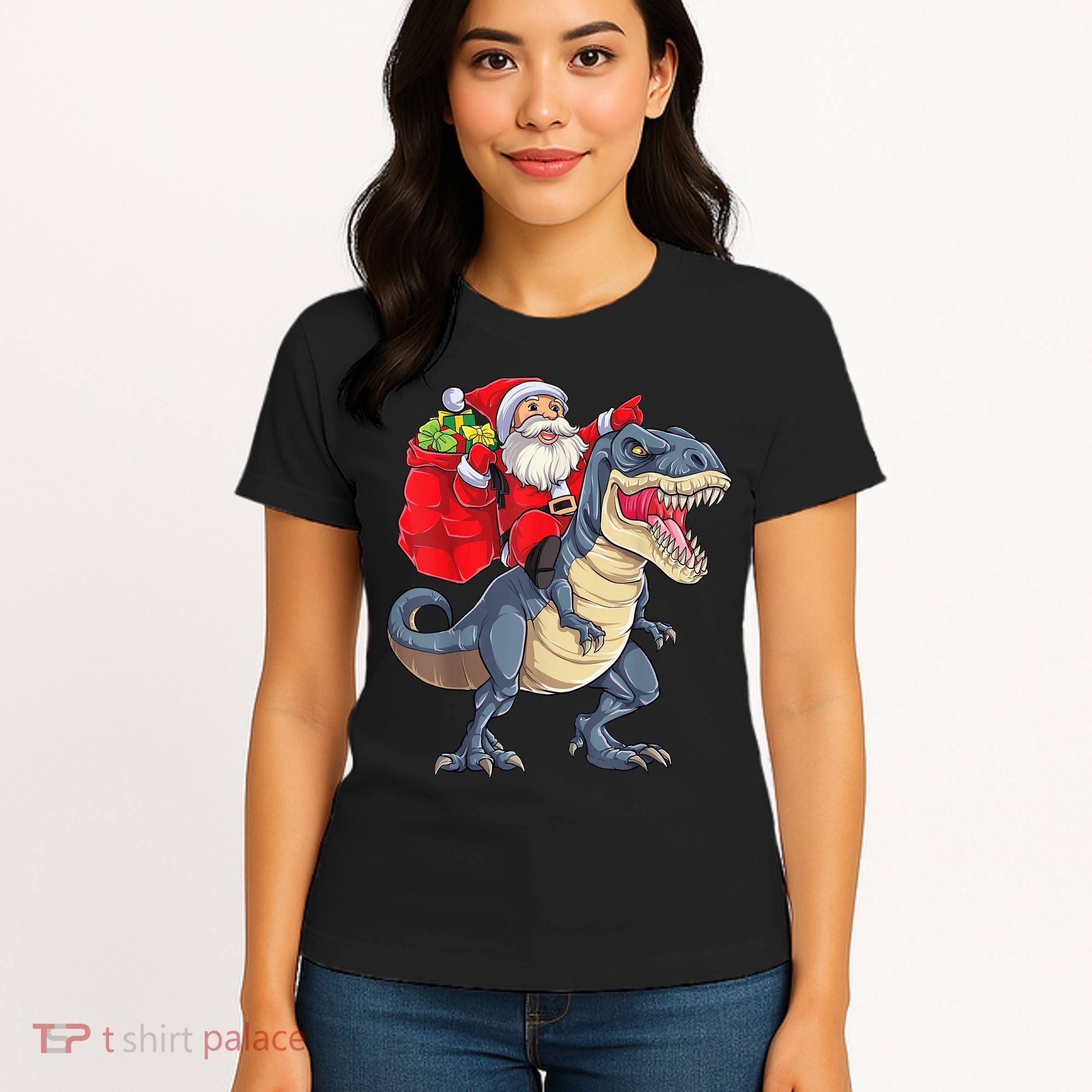 Santa Riding Dinosaur T Rex ChristmasBoys Men Xmas Women's T-Shirt