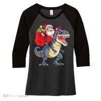 Santa Riding Dinosaur T Rex ChristmasBoys Men Xmas Women's Tri-Blend 3/4-Sleeve Raglan Shirt thumb 0