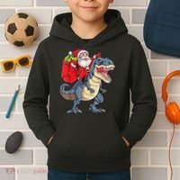 Santa Riding Dinosaur T Rex ChristmasBoys Men Xmas Kids Hoodie thumb 2