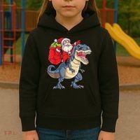 Santa Riding Dinosaur T Rex ChristmasBoys Men Xmas Kids Hoodie thumb 3