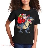 Santa Riding Dinosaur T Rex ChristmasBoys Men Xmas Kids T-Shirt thumb 2
