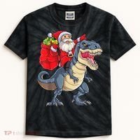Santa Riding Dinosaur T Rex ChristmasBoys Men Xmas Kids Tie-Dye T-Shirt thumb 0
