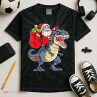 Santa Riding Dinosaur T Rex ChristmasBoys Men Xmas Kids Tie-Dye T-Shirt thumb 2