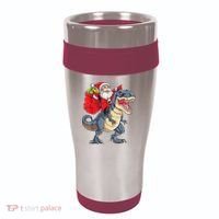 Santa Riding Dinosaur T Rex ChristmasBoys Men Xmas 16oz Travel Tumbler thumb 0