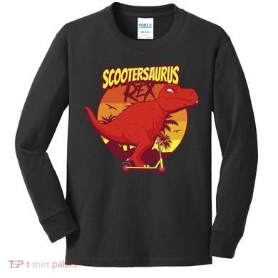 Scootersaurus Rex Dinosaur Kids Long Sleeve Shirt
