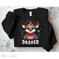 Santa’S Reindeer Dasher Xmas Group Costume Sweatshirt thumb 2