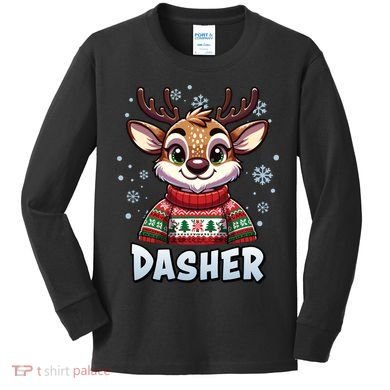 Santa’S Reindeer Dasher Xmas Group Costume Kids Long Sleeve Shirt