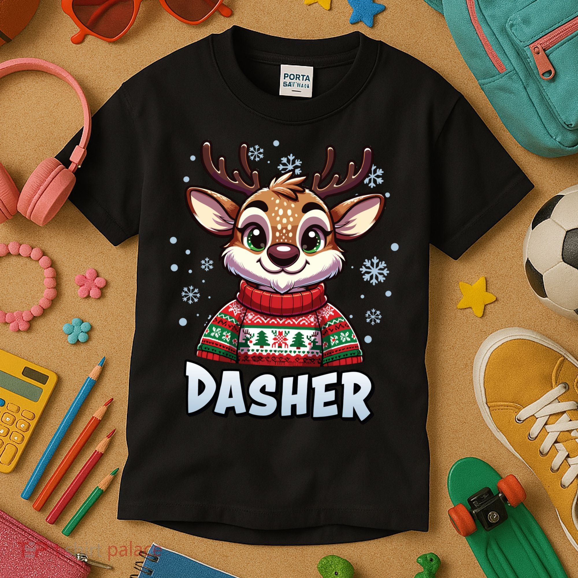 Santa’S Reindeer Dasher Xmas Group Costume Kids T-Shirt