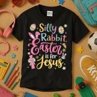 Silly Rabbit Easter Is For Jesus Cute Bunny Christian Faith Kids T-Shirt thumb 3
