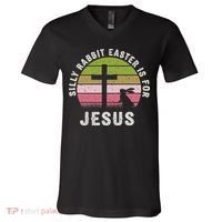 Silly Rabbit Easter Is For Jesus Retro Easter Christian V-Neck T-Shirt thumb 0