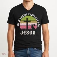 Silly Rabbit Easter Is For Jesus Retro Easter Christian V-Neck T-Shirt thumb 2