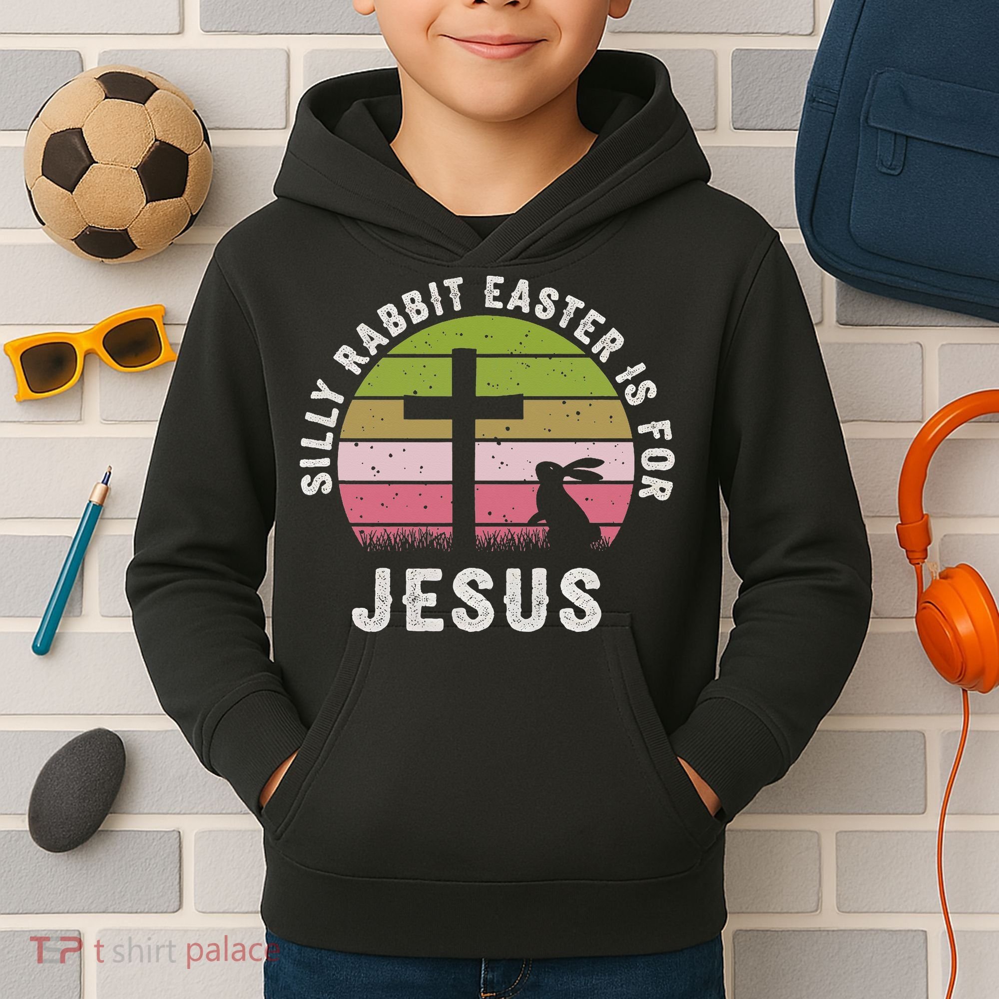 Silly Rabbit Easter Is For Jesus Retro Easter Christian Kids Hoodie