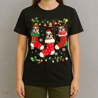Santa Reindeer Elf English Bulldog in Christmas Socks Xmas T-Shirt thumb 4
