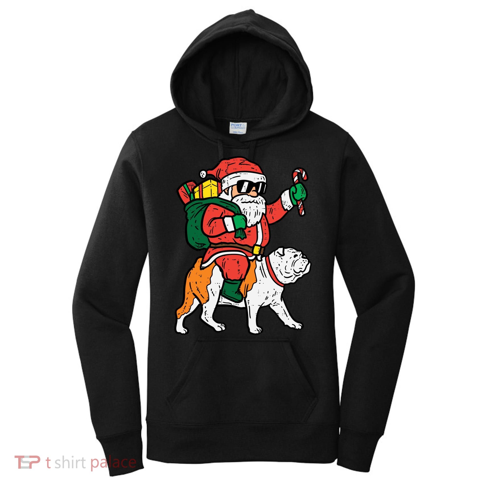 Santa Riding English Bulldog Christmas Pjs Xmas Pajamas Great Gift Women's Hoodie