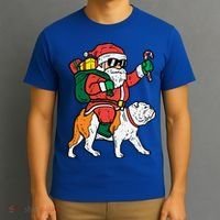 Santa Riding English Bulldog Christmas Pjs Xmas Pajamas Great Gift T-Shirt thumb 3