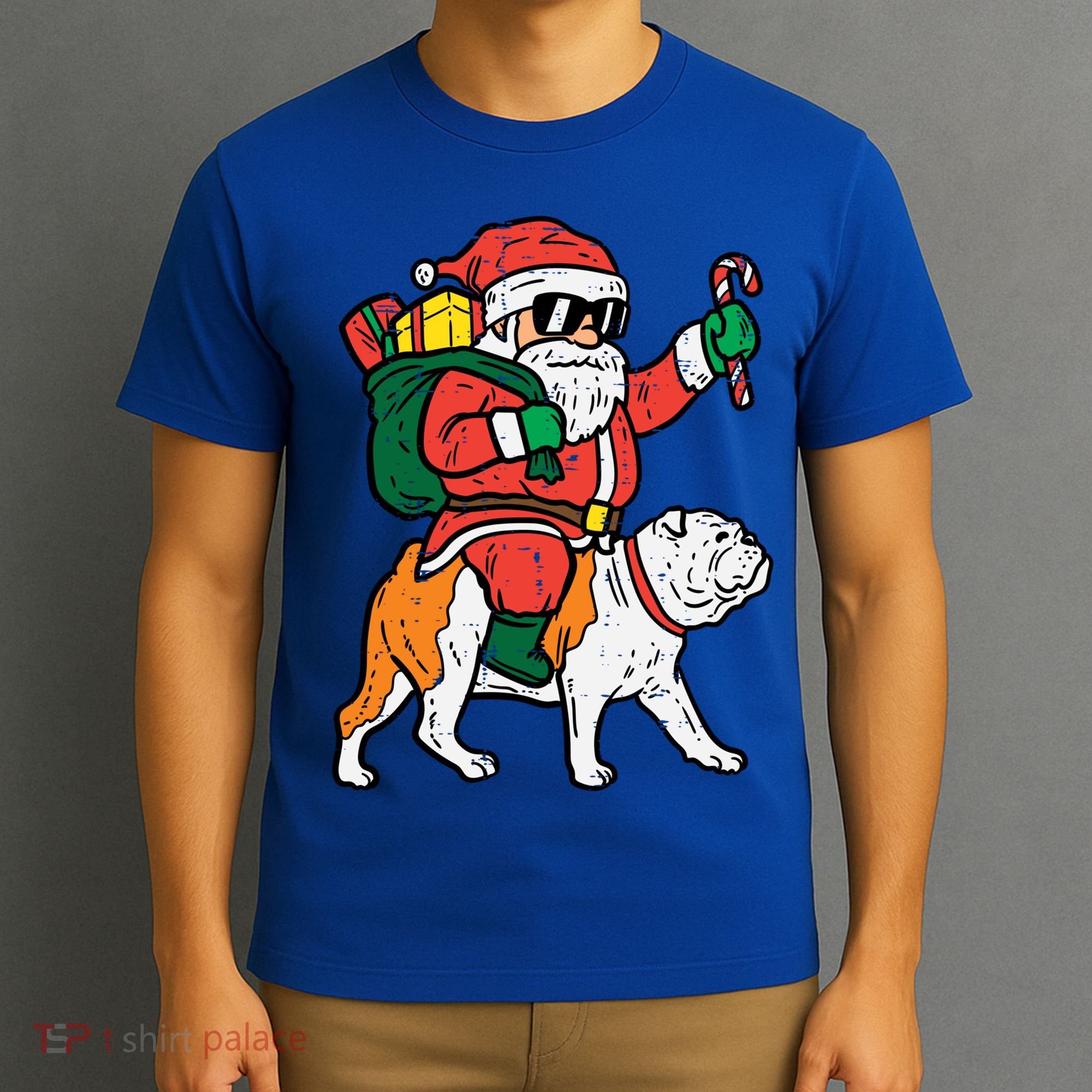 Santa Riding English Bulldog Christmas Pjs Xmas Pajamas Great Gift T-Shirt