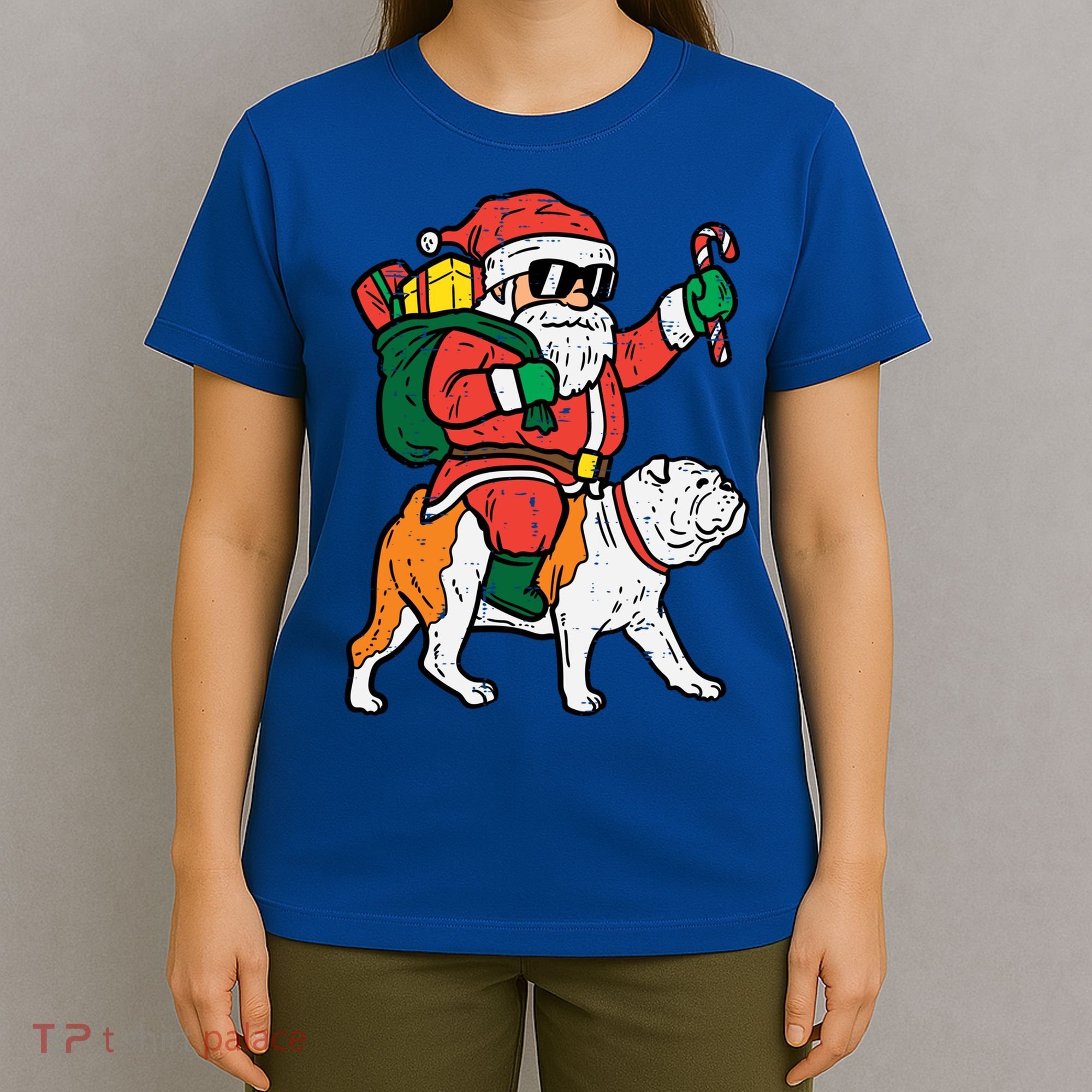 Santa Riding English Bulldog Christmas Pjs Xmas Pajamas Great Gift T-Shirt