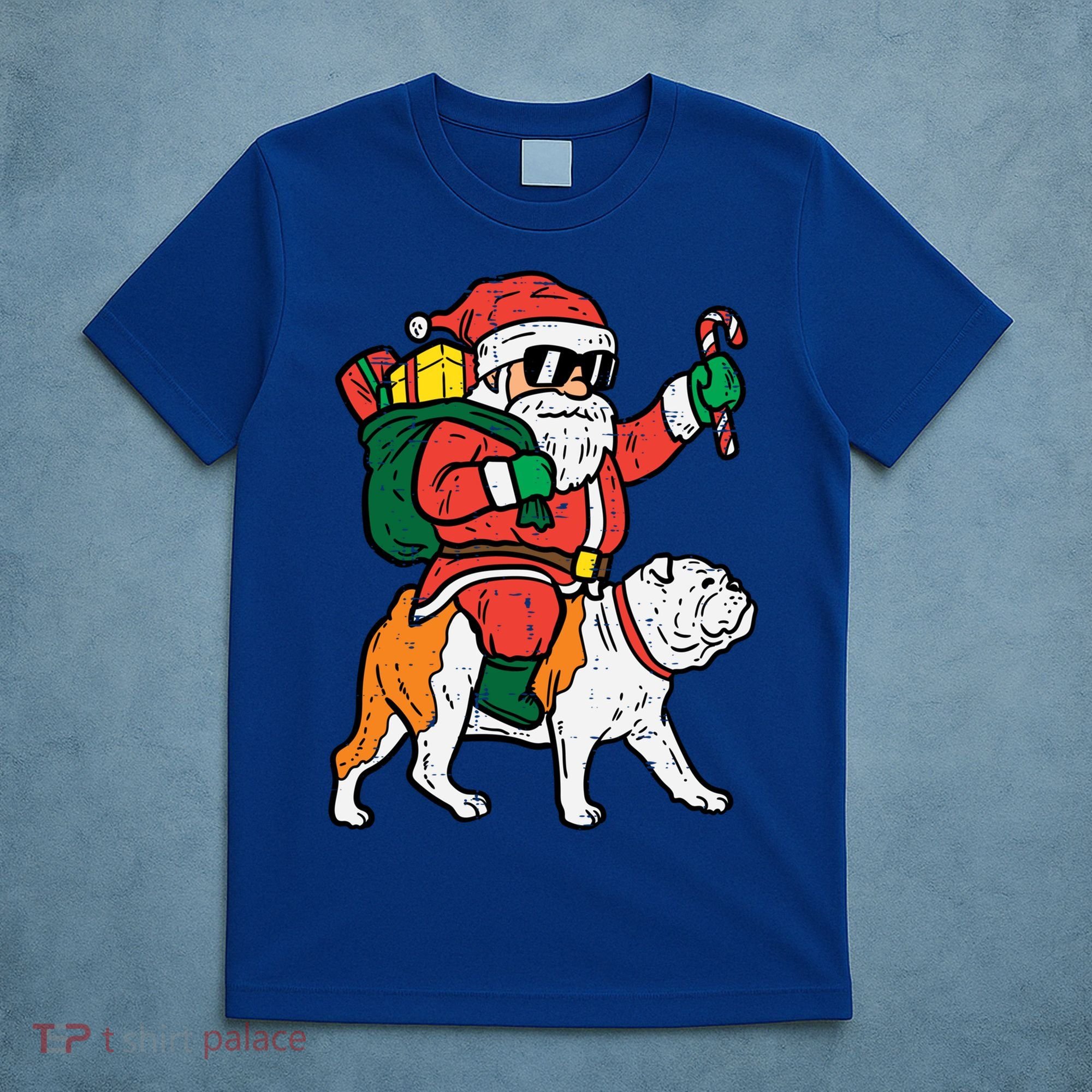 Santa Riding English Bulldog Christmas Pjs Xmas Pajamas Great Gift T-Shirt