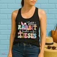 Silly Rabbit Easter Is For Jesus Cute Bunny Christian Faith Women's Tank Top thumb 2