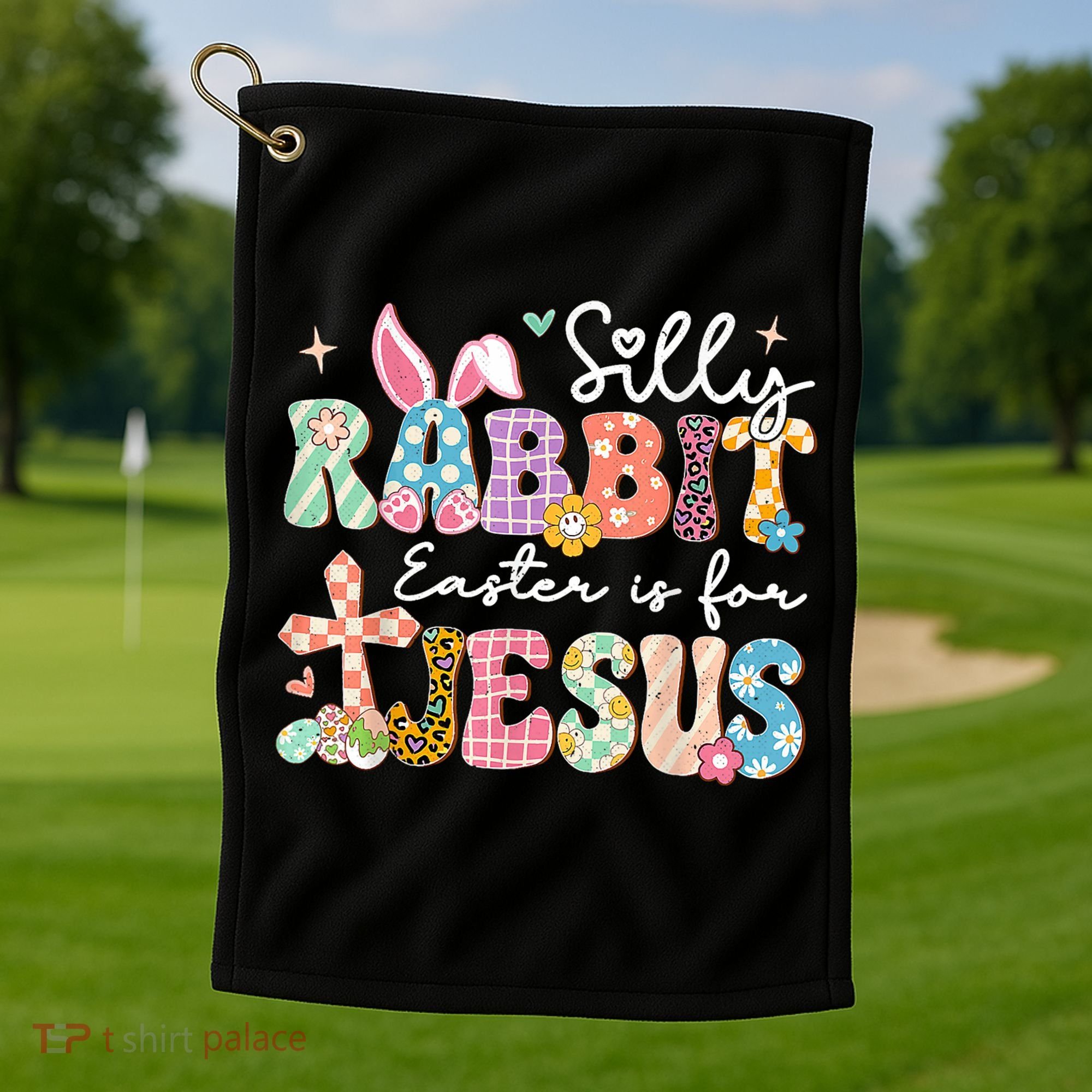 Silly Rabbit Easter Is For Jesus Cute Bunny Christian Faith Golf Towel