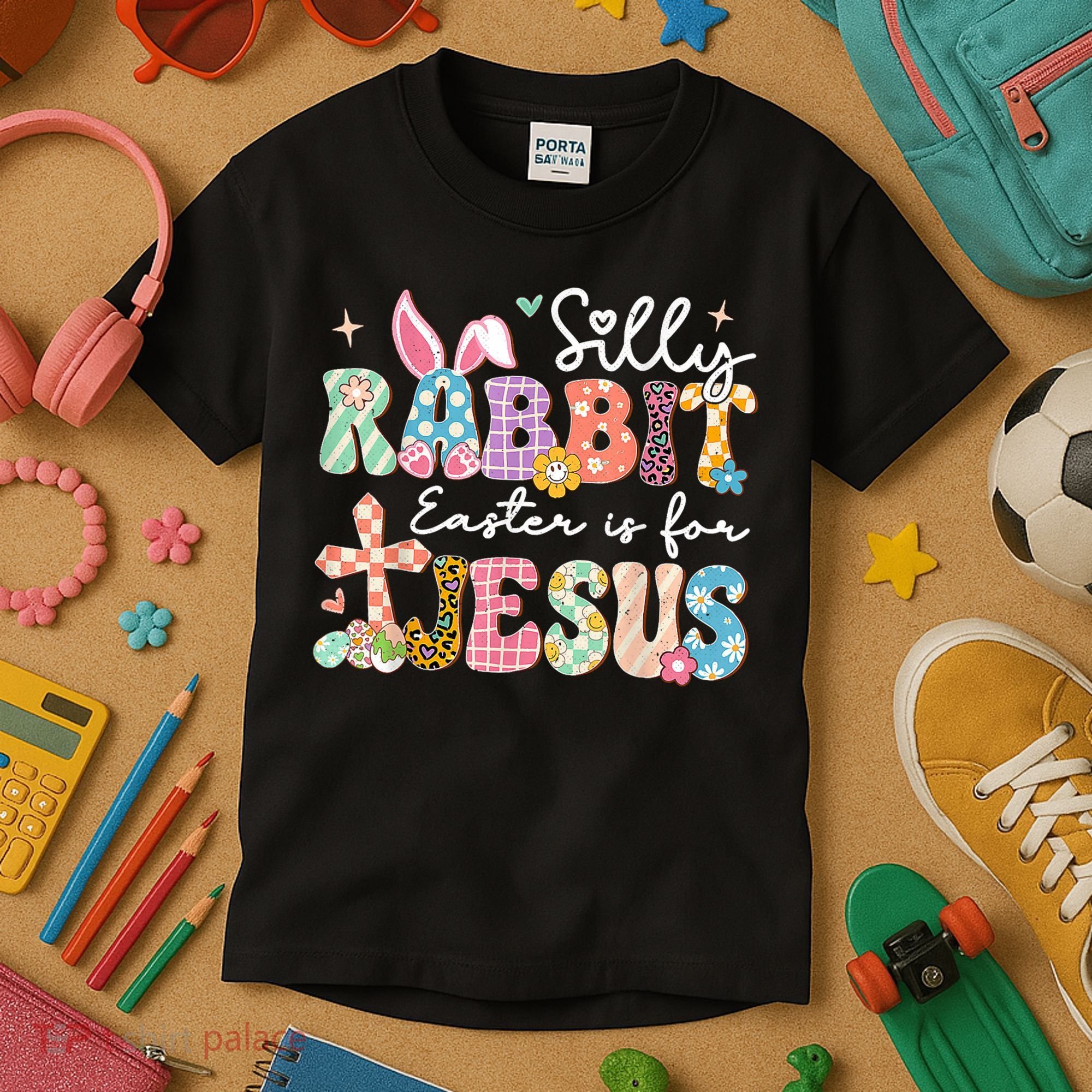 Silly Rabbit Easter Is For Jesus Cute Bunny Christian Faith Kids T-Shirt