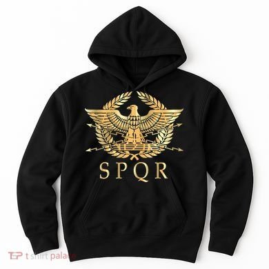 Spqr Roman Empire Standard Eagle Emblem Vintage Gold Shield Hoodie