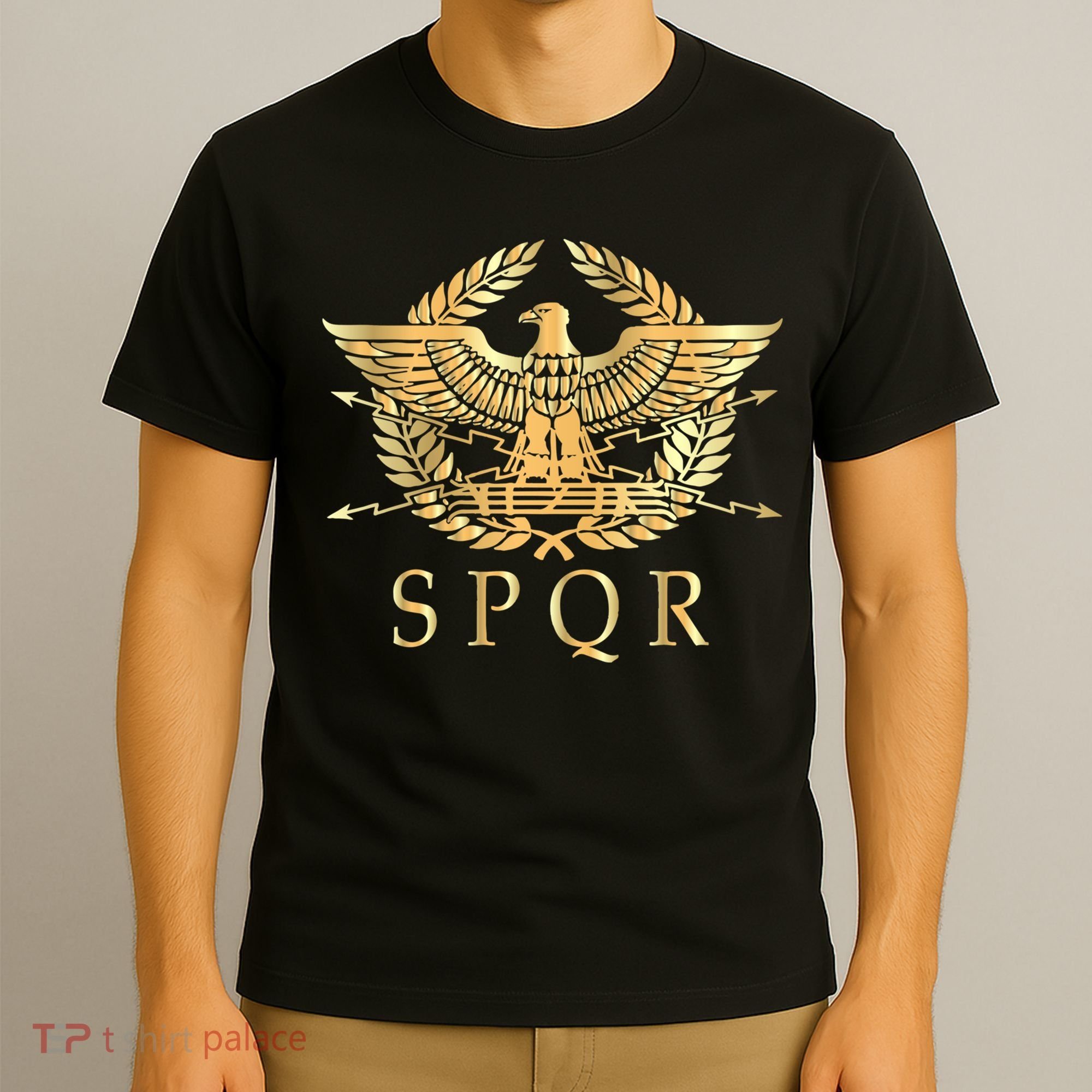 Spqr Roman Empire Standard Eagle Emblem Vintage Gold Shield T-Shirt