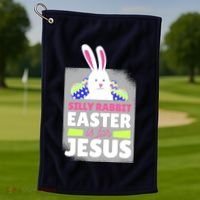 Silly Rabbit Easter Is For Jesus Funny Eggs Golf Towel thumb 1