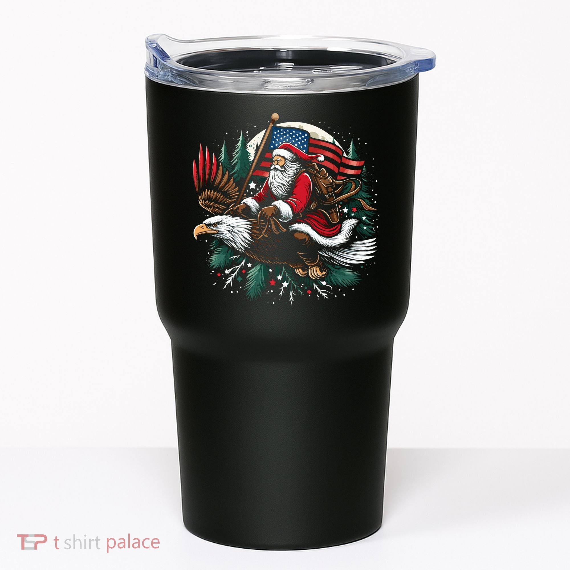 Santa Riding Eagle Usa Flag Christmas Tumbler