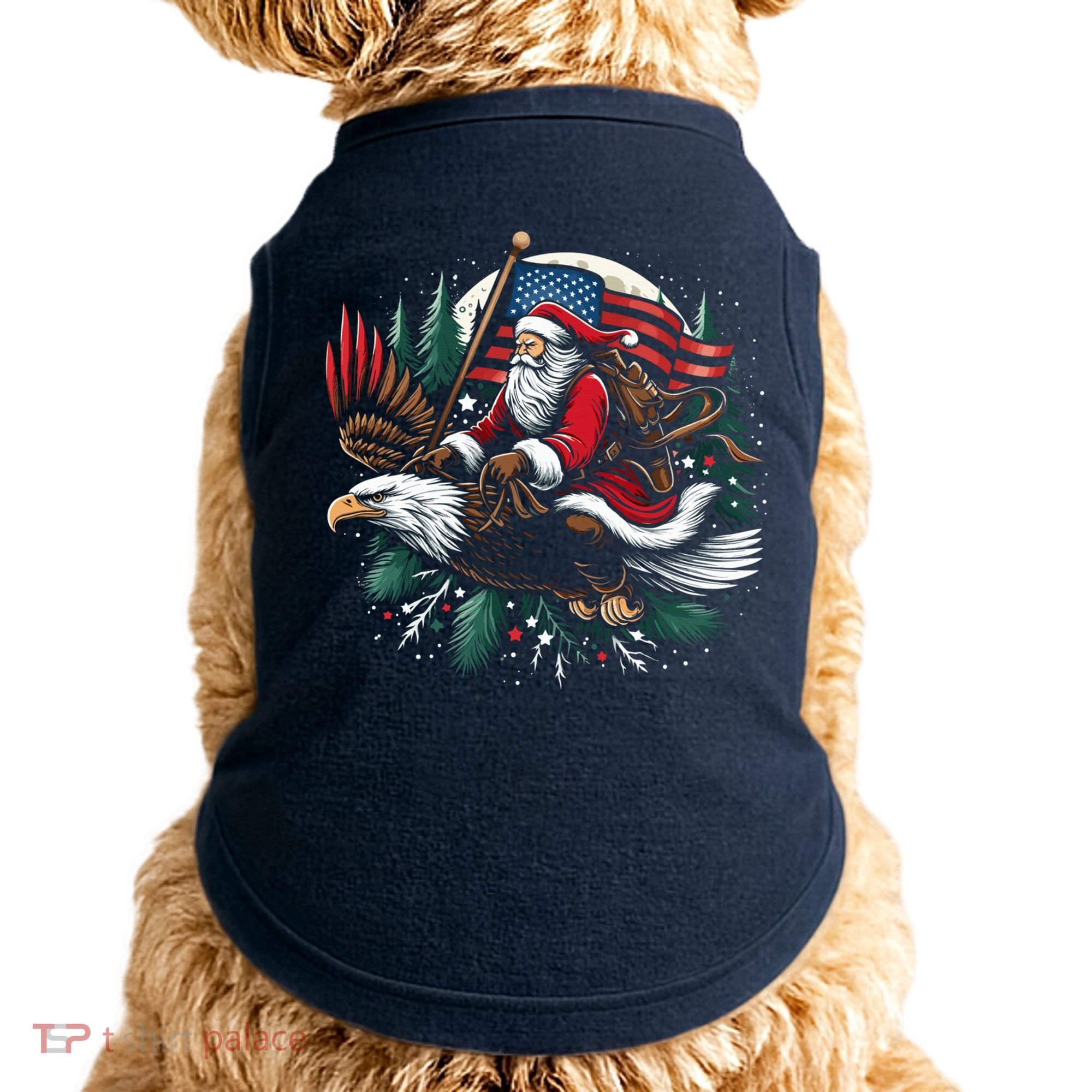 Santa Riding Eagle Usa Flag Christmas Doggie Tank