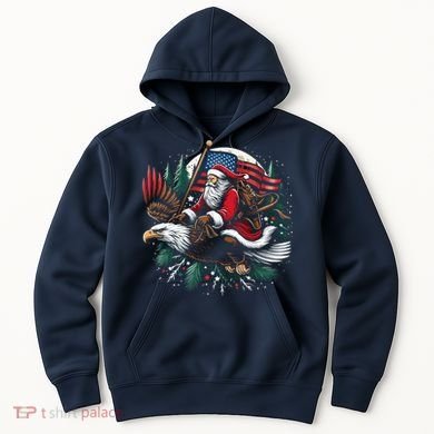 Santa Riding Eagle Usa Flag Christmas Hoodie